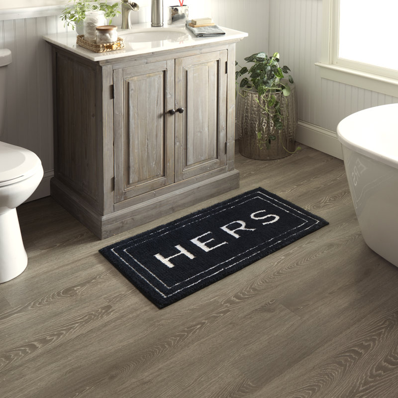 Ghobad Hers Bordered Polyester Machine Washable Bath Rug, 17" W x 24" L, Indigo