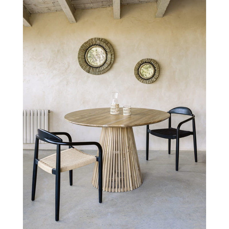 Irune Round Solid Wood Dining Table, Brown