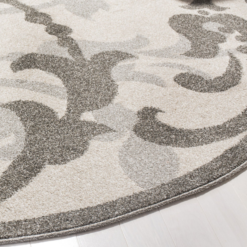 Ammundsen Floral Ivory/Gray Area Rug, Round 7'
