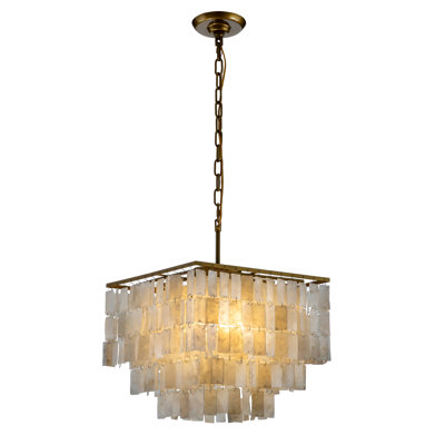 Addyson 3-Light Unique/Statement Square Coastal Natural Capiz Shell Tiered Chandelier