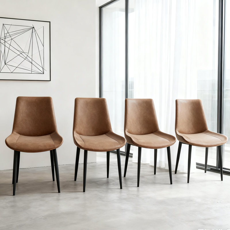 Chaise d'appoint rembourrée en similicuir avec pieds en métal, Brun