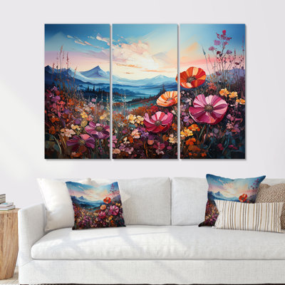 Ensemble de salon d'art mural coloré avec fleurs mauves colorées dans les Prairies du Nevada