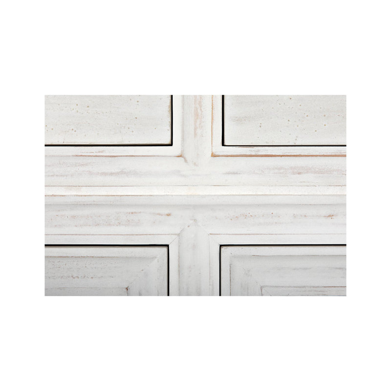 Table basse en bois massif Ward, H 17 po x L 68 po x l 28 po, Blanc délavé