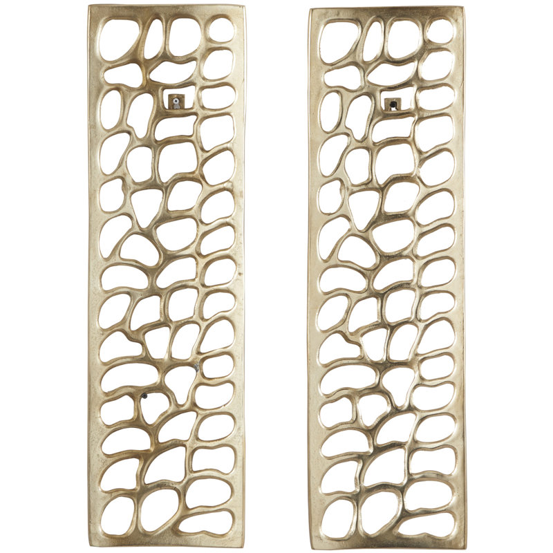 Gold Aluminum Metal Abstract Cutouts Home Wall Decor, Set of 2 7"W, 22"H