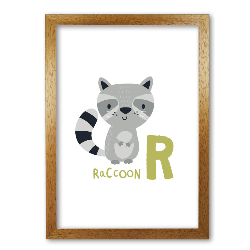 Alphabet Animals, R Is For Raccoon - Print, Honey Oak Frame, 42 cm H x 30 cm W x 5 cm D