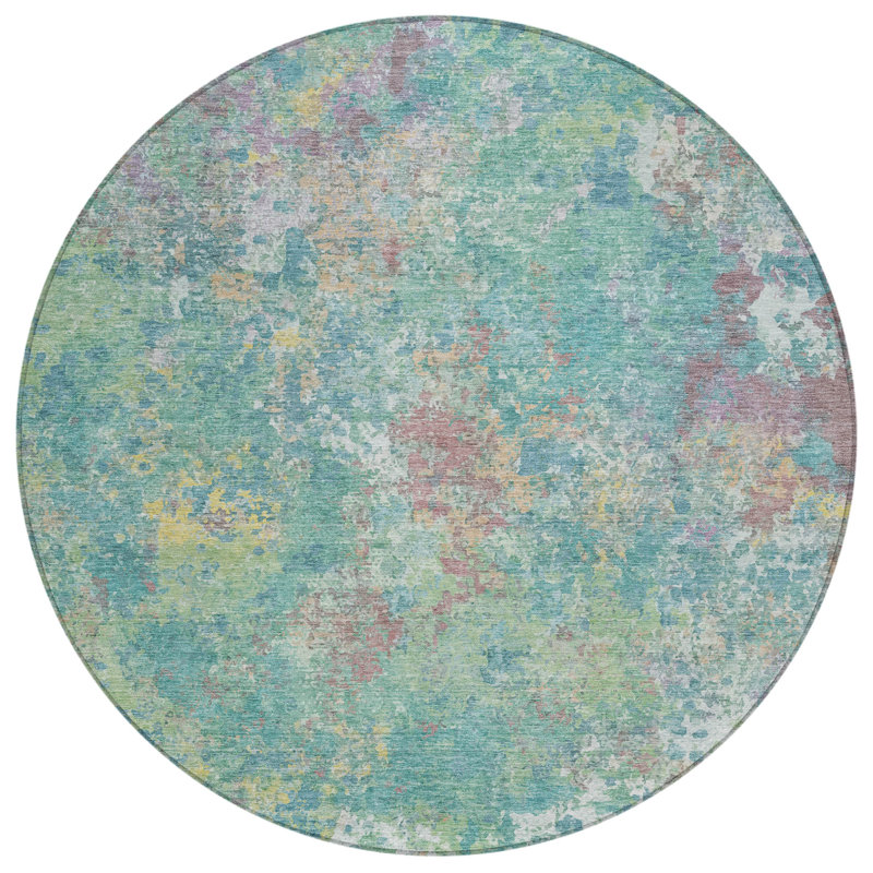 Machine Washable Indoor/Outdoor Brathwaite ACN2166 Abstract Rug, Round 8'