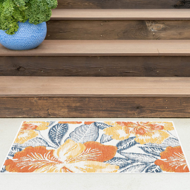 Velia Floral Reversible Flatweave Polypropylene Indoor / Outdoor Area Rug - Multi Color