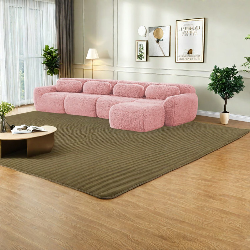 Canapé modulaire polyvalent moelleux, tissu rose de qualité supérieure, sans assemblage, salon