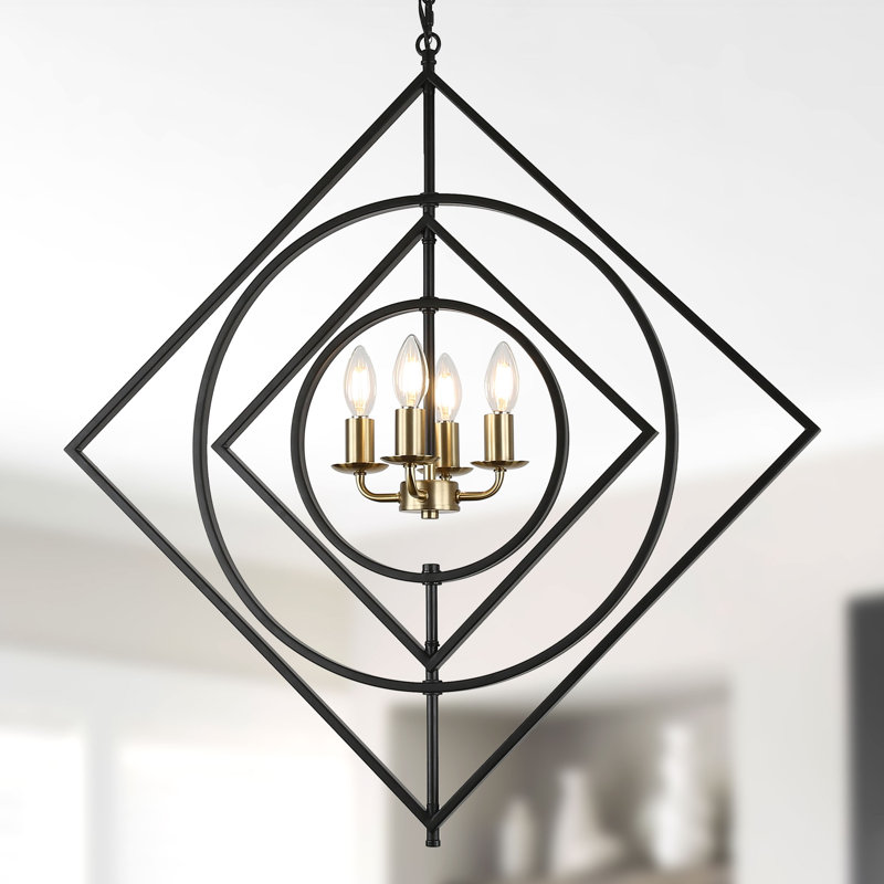 Elegant Black Iron Geometric Adjustable Height Pendant Light