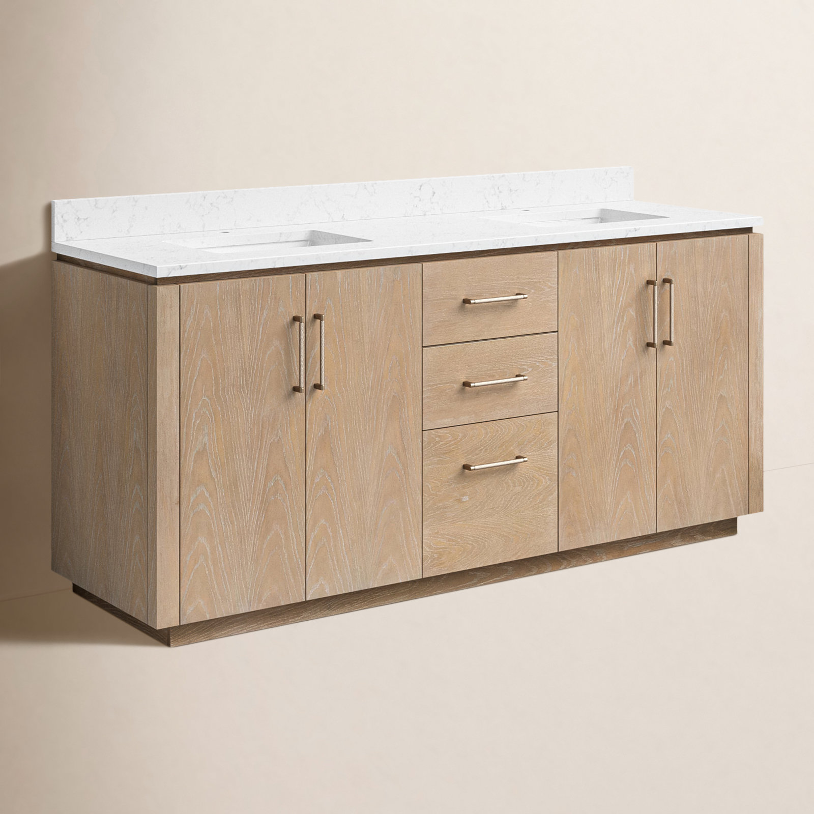 Cloverfield 72'' Double Bathroom Vanity, Gold, Washed Ash Gray