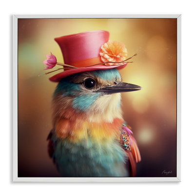 Az-126-Framed " Pastel Bird In Hat " by Roozbeh