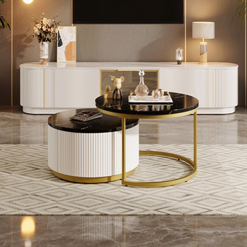 Table basse moderne emboîtable cannelée avec tiroir Modern