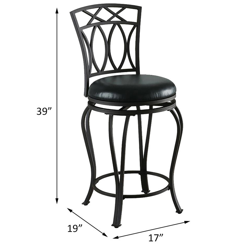 Tabouret noir à hauteur de comptoir avec siège pivotant rembourré - métal et mousse, H 39 po x l 19 po x P 17 po, 24 po de hauteur, 16,75 po de profondeur, pour base de salle à manger, 39 po 19 17 po, 24 16,75 capacité de charge de 200 lb,