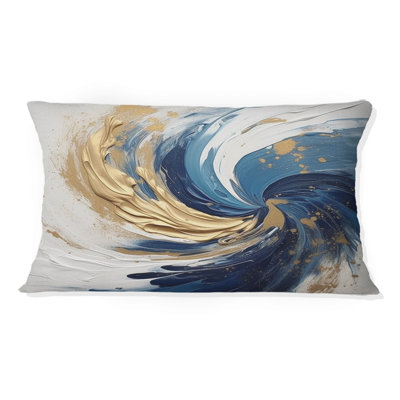 Dark Blue And Gold Spiral IV - Abstract Spirals Printed Throw Pillow