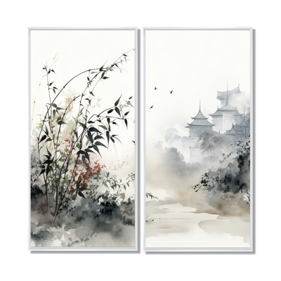 Art asiatique, art mural Sumi, Serenity X III, art mural global jaune 2 panneaux