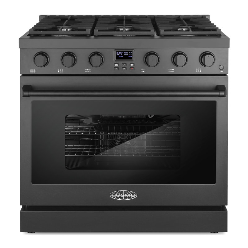 Cosmo 36 in. Lumin Collection 6.1 cu. ft. Gas Range with 6 Sealed Burners and Convection Oven in Matte Black