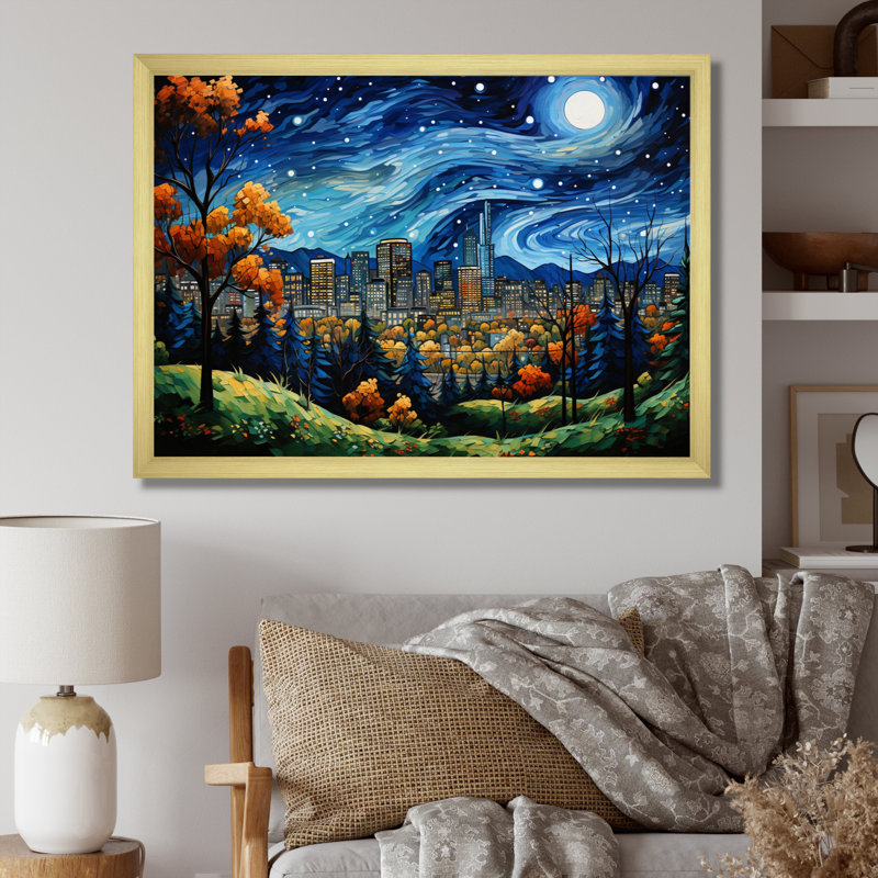 «Masterry Toronto The Starry I» sur toile, H 24 po x l 32 po x P 1 po, Encadrement doré