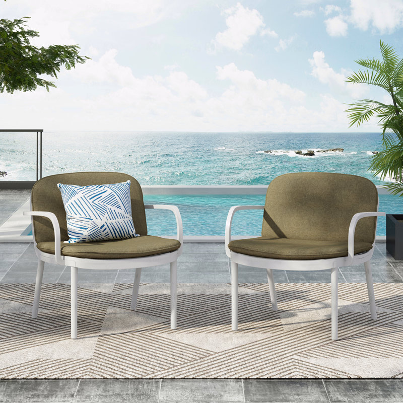 Ensemble de 2 fauteuils club d'extérieur, structure en PP blanc avec coussin vert
