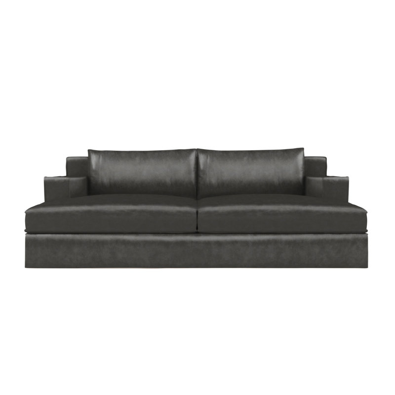 Mulberry Square Track-Arm Daybed with Flange Seam, Vintage Leather Graphite, Weathered