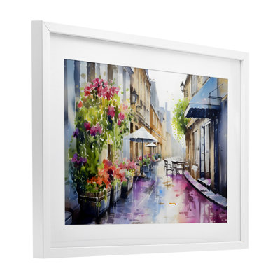 Scène de rue d'été, reproduction encadrée sous verre, design par LSR Creative Studio