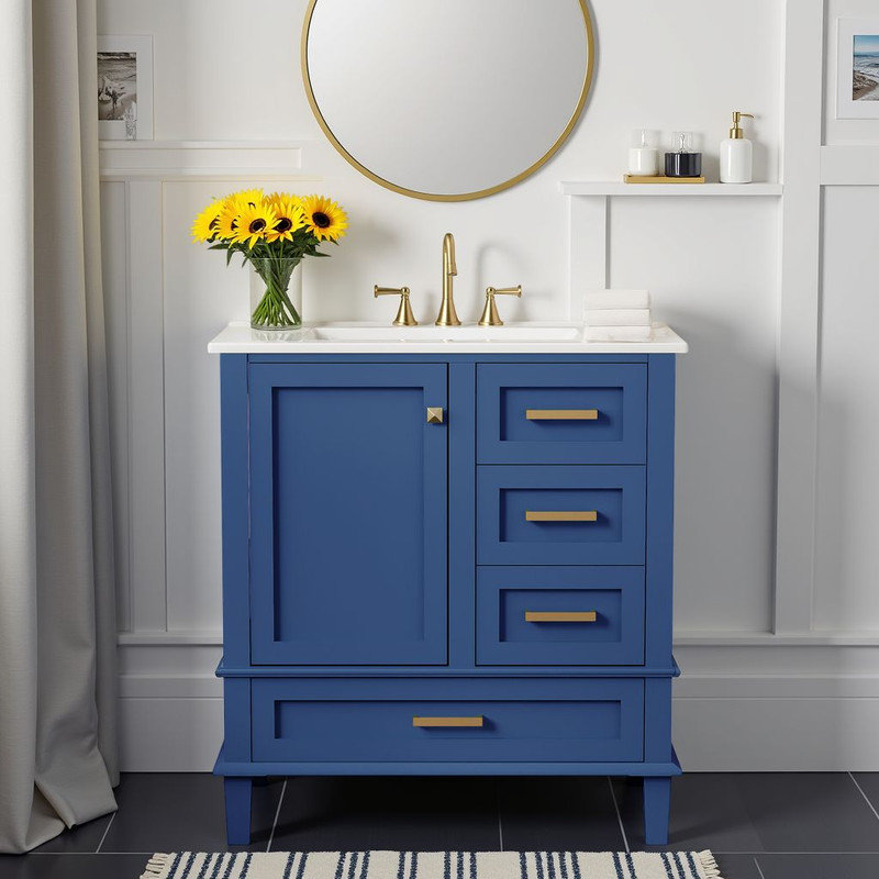 Ensemble de meuble-lavabo moderne 30 po avec meuble-lavabo et lavabo 30 po, Bleu