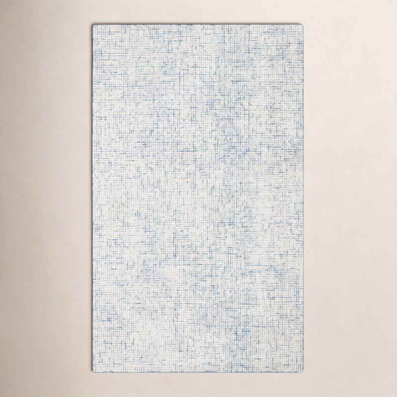 Rowe Handmade Ivory/Blue Rug, Rectangle 5' x 8'