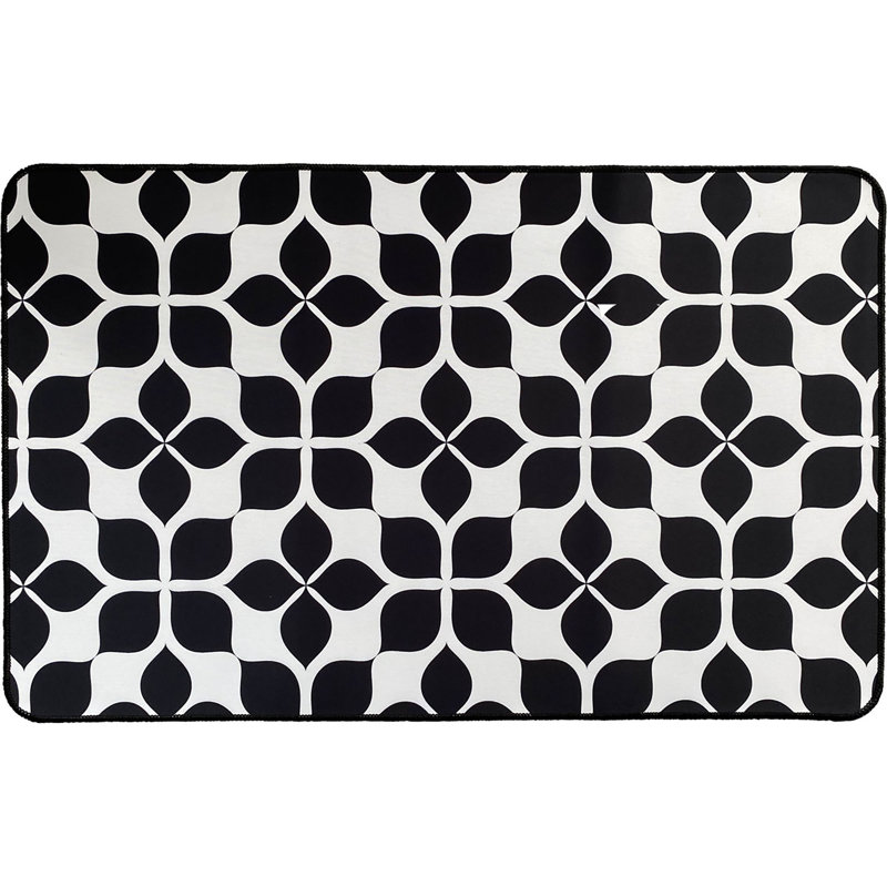 Martha Black and White Geometric Tile Design Kitchen Mat