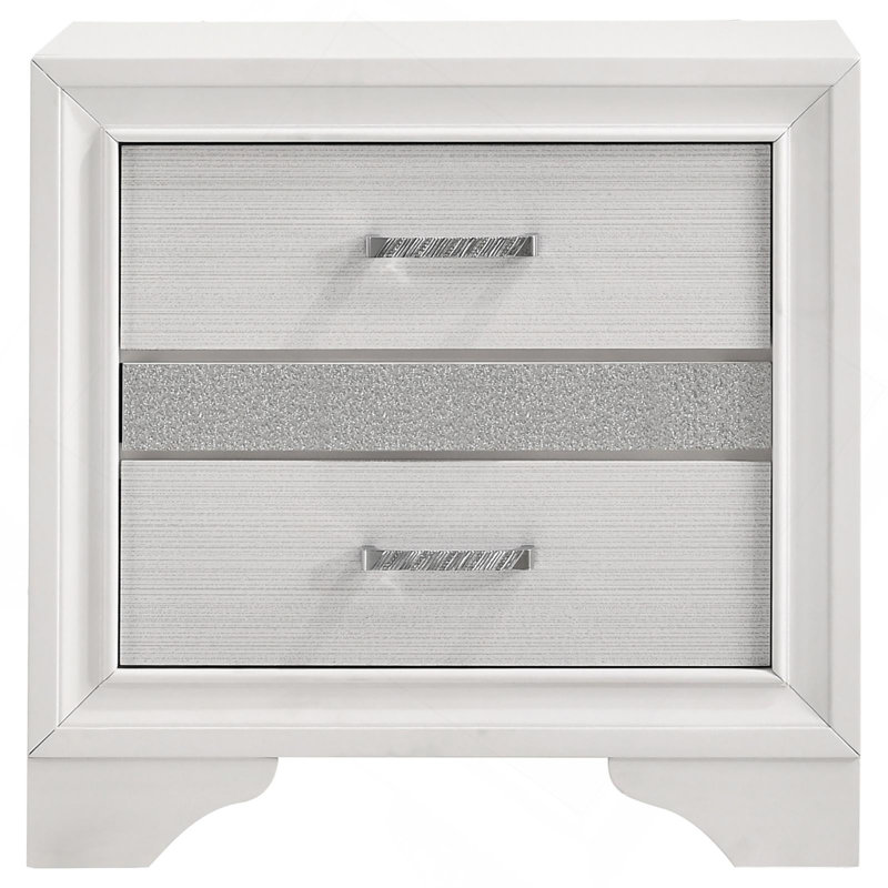 Table de chevet blanche à 2 tiroirs avec plateau à bijoux caché, Blanc