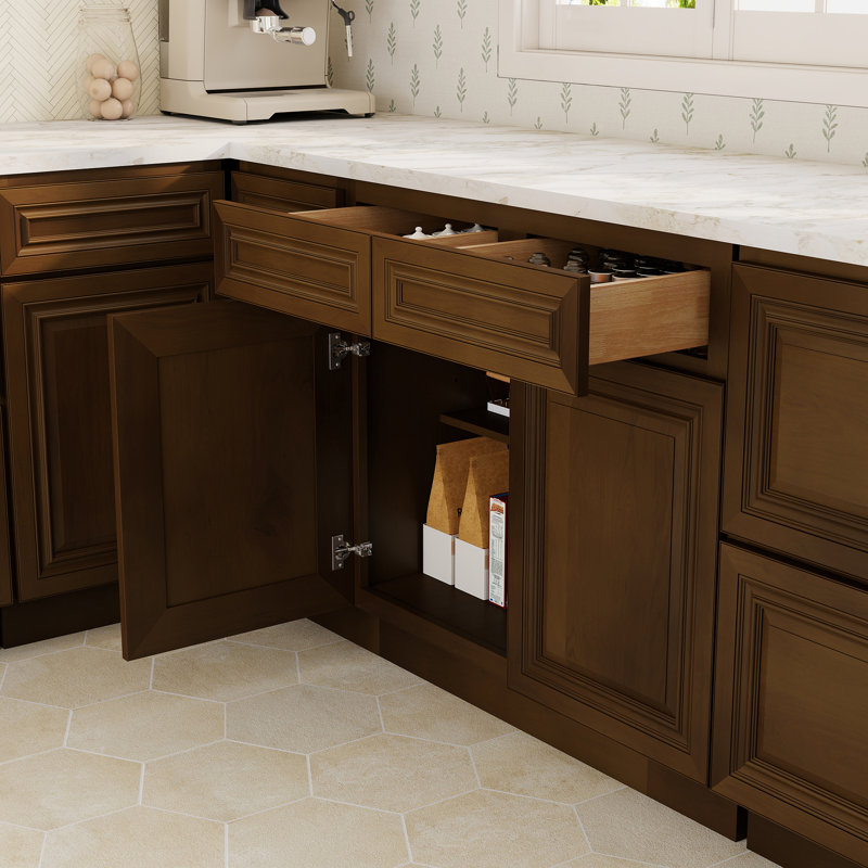 Armoire de cuisine avec 2 tiroirs L 36 po x H 34,5 po x P 24 po CASAINC, Caramel foncé