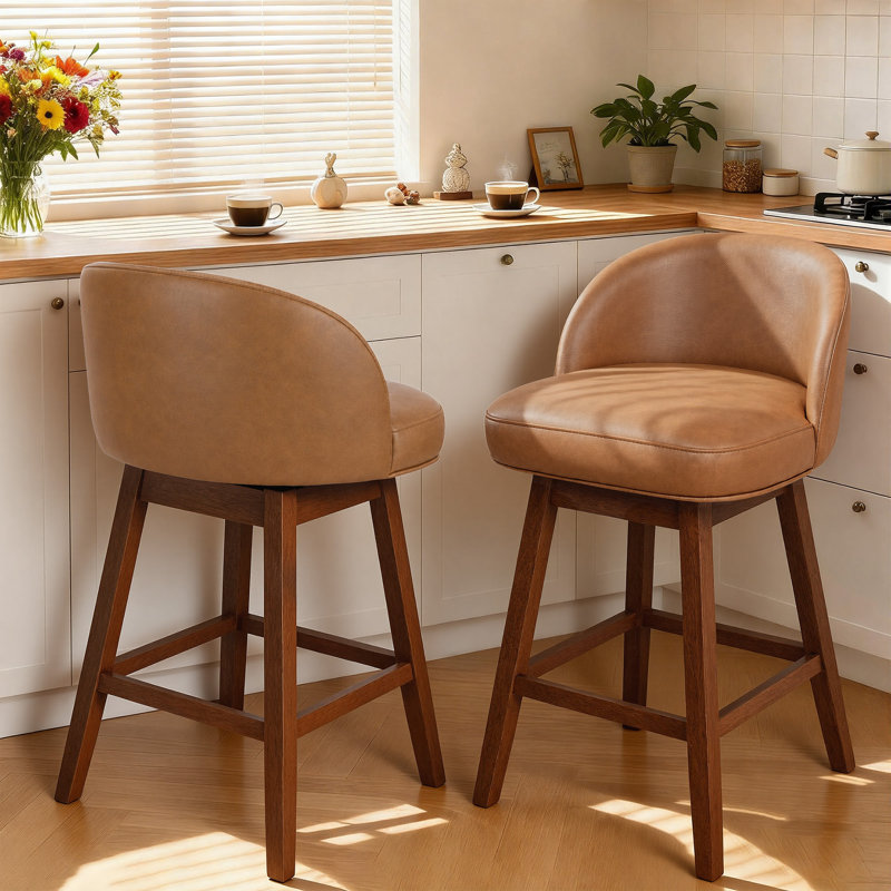 Tabouret de comptoir pivotant en simili cuir Detweiler, Caramel / similicuir, 2