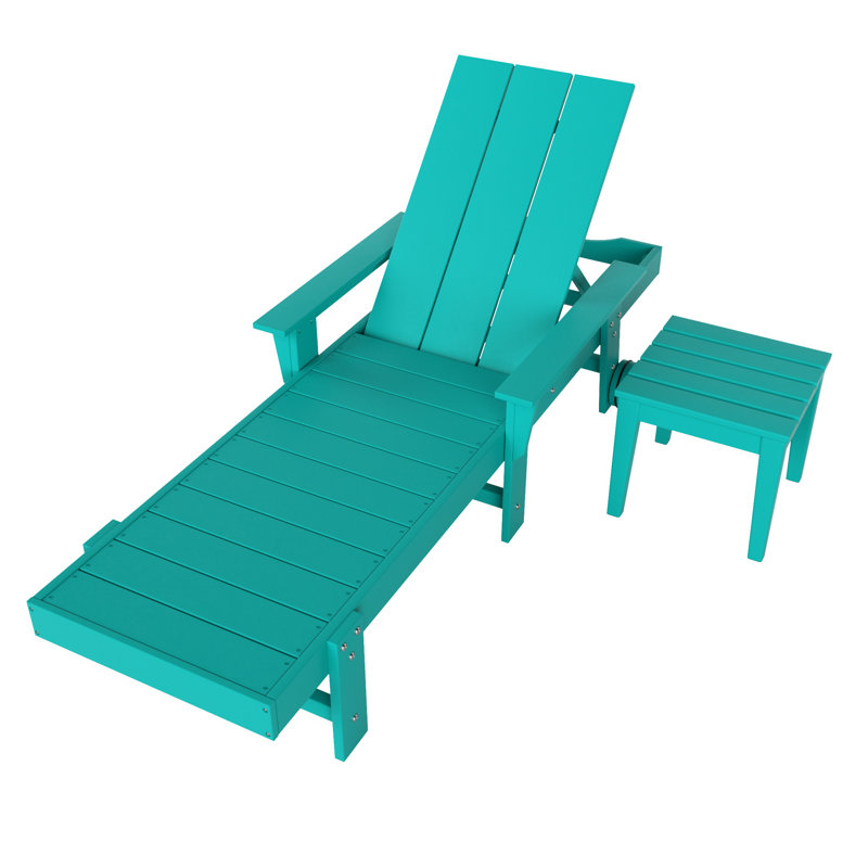 Joubert Outdoor Chaise Lounge Set with Table, Turquoise