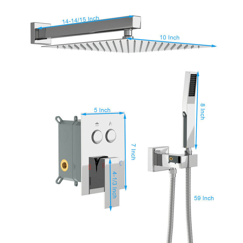 Dual Shower Head System - 10 Inch Square Wall Mounted Kit