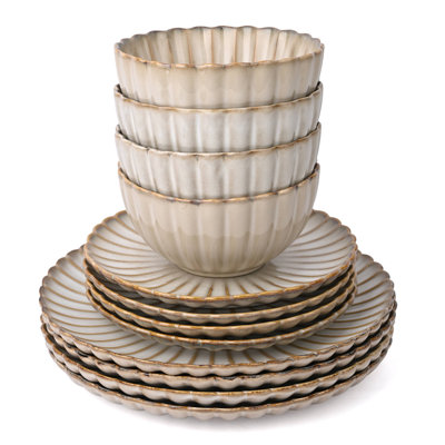 Waterside 12pc Reactive Glaze Petal Stoneware Dinner Set