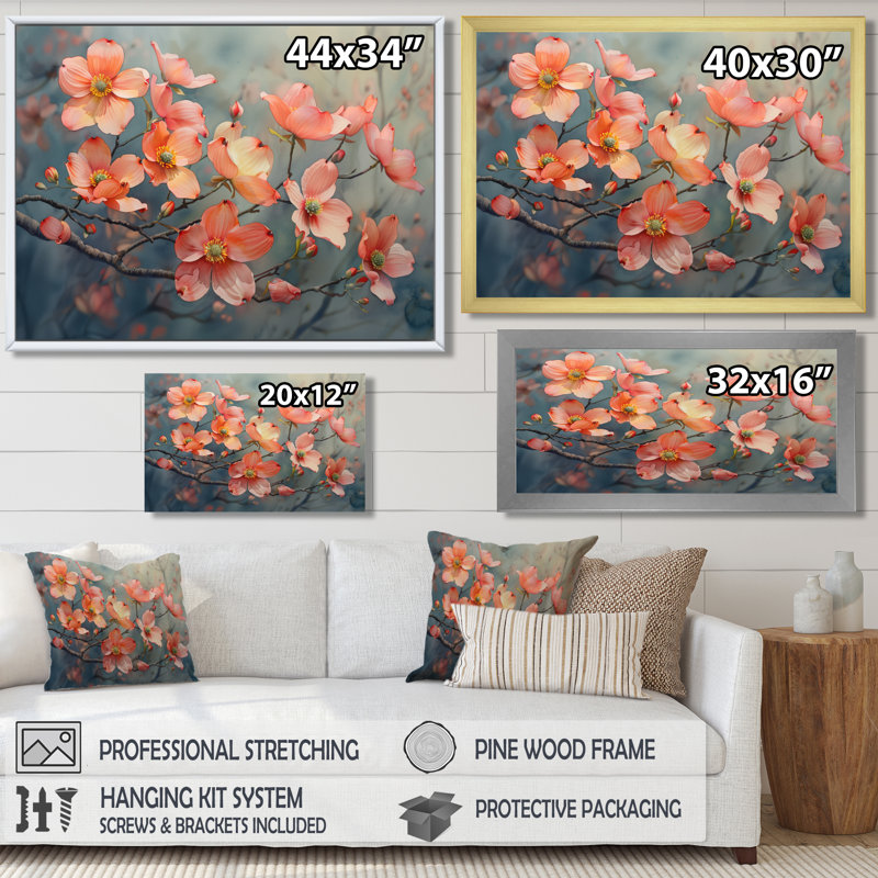 Carli - décoration murale cornouiller, H 12 po x l 20 po x P 1 po, Toile tendue