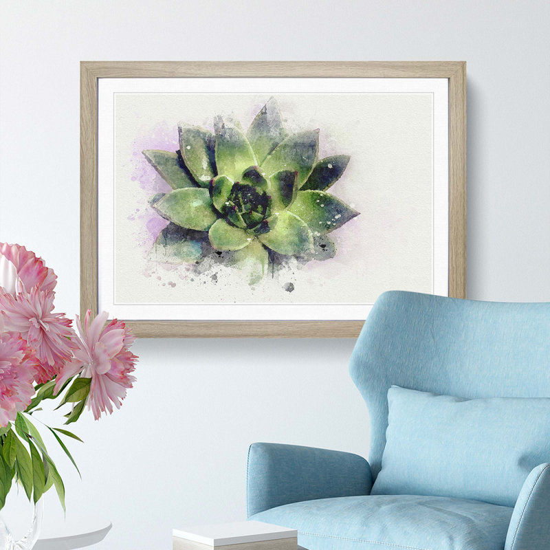 A Green Succulent Plant in Abstract - Picture Frame Graphic Art Print on MDF, Oak Framed, 27cm H x 36cm W x 2cm D