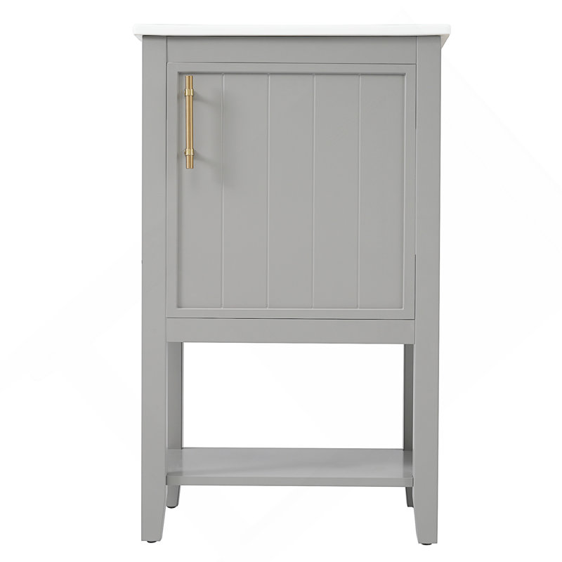 Meuble-lavabo de 20 po avec lavabo, armoire de salle de bain avec porte à fermeture douce, support de rangement et tablette ouverte, gris