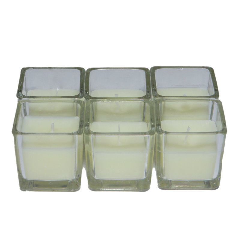 Bougie votive carrée en verre sans parfum, Ivoire, Ensemble de 12