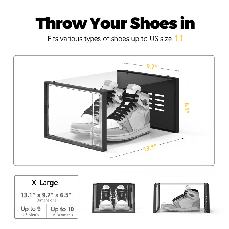 X-Large Shoe Storage Box Fit Size 11, Plastic Stackable Shoe Organizer For Closet, Space Saving Foldable Shoe Rack Sneaker Container Bin Holder, 12 Pack