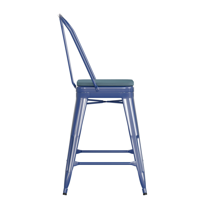 Tabouret de comptoir toutes saisons avec dossier amovible et siège en résine de polyester Britian, Blanc / gris