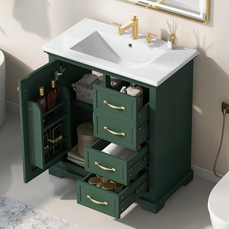 Meuble-lavabo avec lavabo et trois tiroirs, Vert