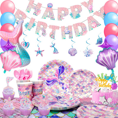Mermaid Party Supplies,132 Pcs Mermaid Birthday Party Supplies Kit