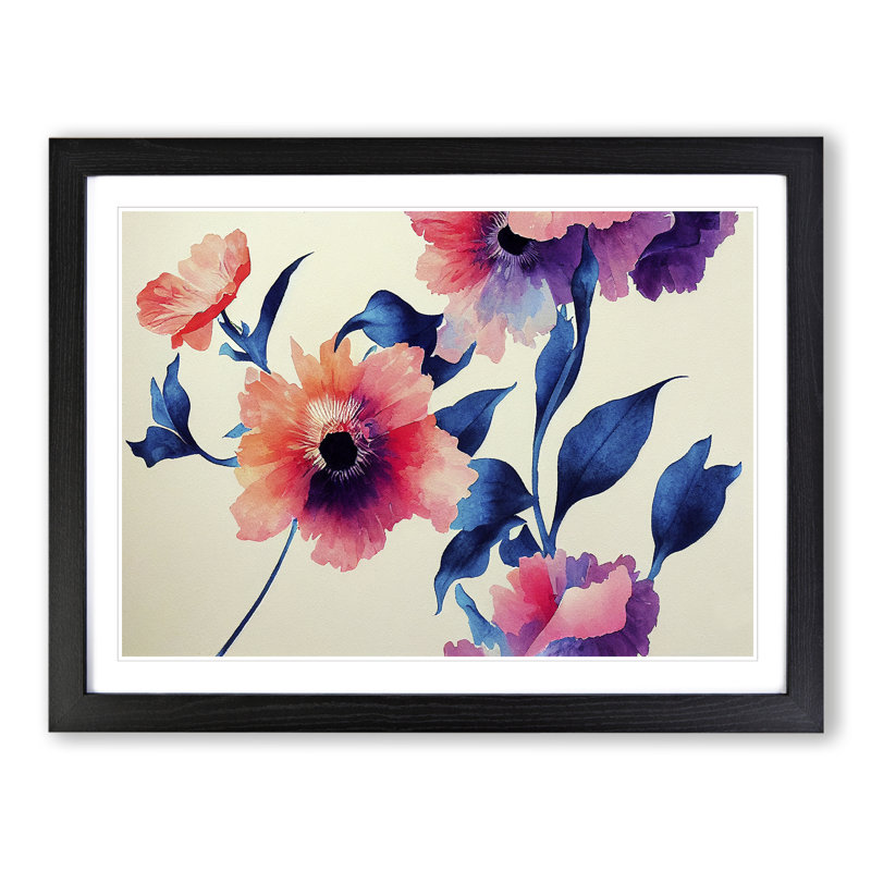 XH1022-7130X Precious Watercolour Flowers - Single Picture Frame Print, Black, 46cm H x 64cm W