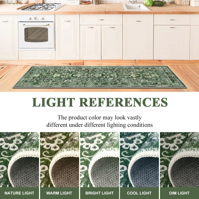 Faux Nylon Fleece Non Slip Washable Kitchen Mats, Green