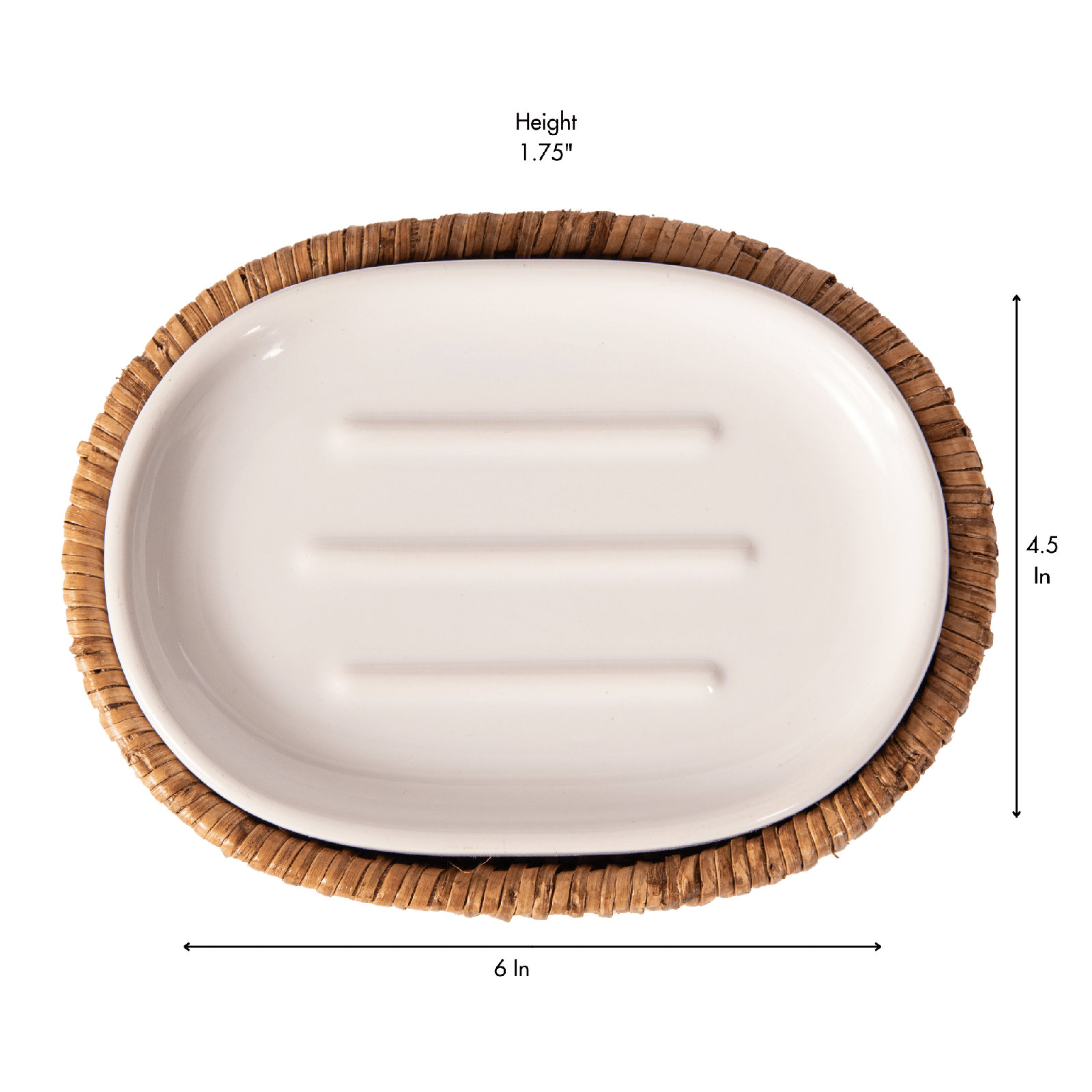 Artifacts Rattan Oval Soap Dish with Ceramic Insert, Honey Brown