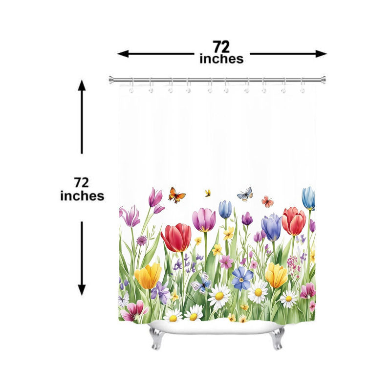 Rideau de bain Tulipe Wildflower avec crochets, multicolore 72 x 72 pouces (180 x 180 cm)