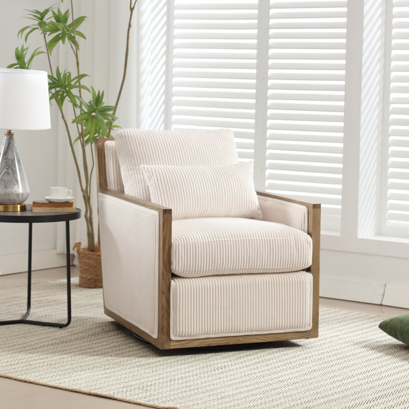 Fauteuil d'appoint pivotant en velours côtelé, Velours côtelé beige