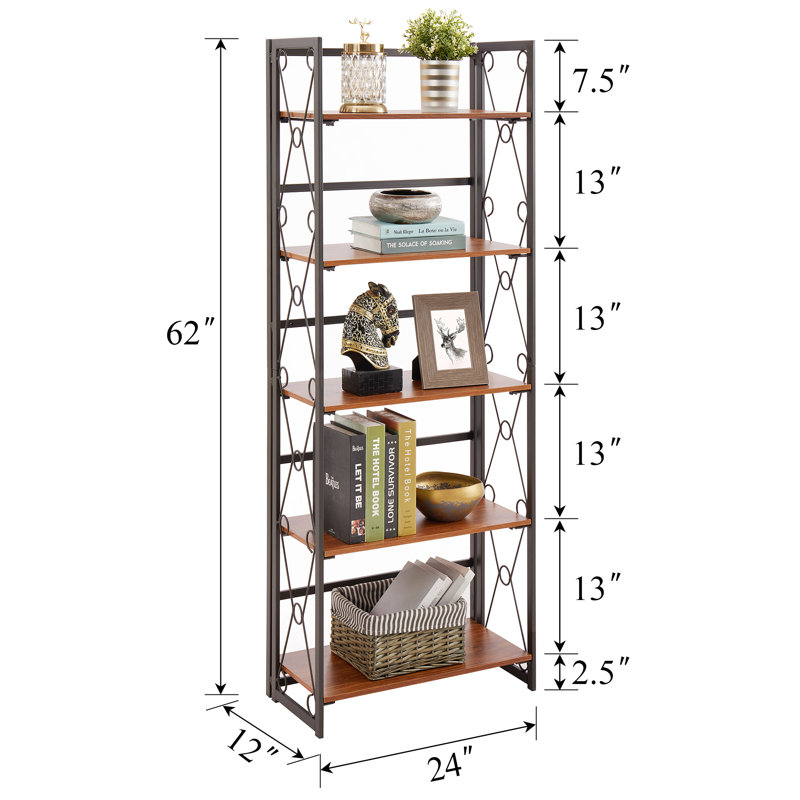 Etagere Set of 2 Bookcase, No Assembly Folding Bookshelf Set of 2, Collapsible Bookcase with Removable Shelves, 5-Tier Foldable Standing Racks for Bedroom, Living Room, Home Office