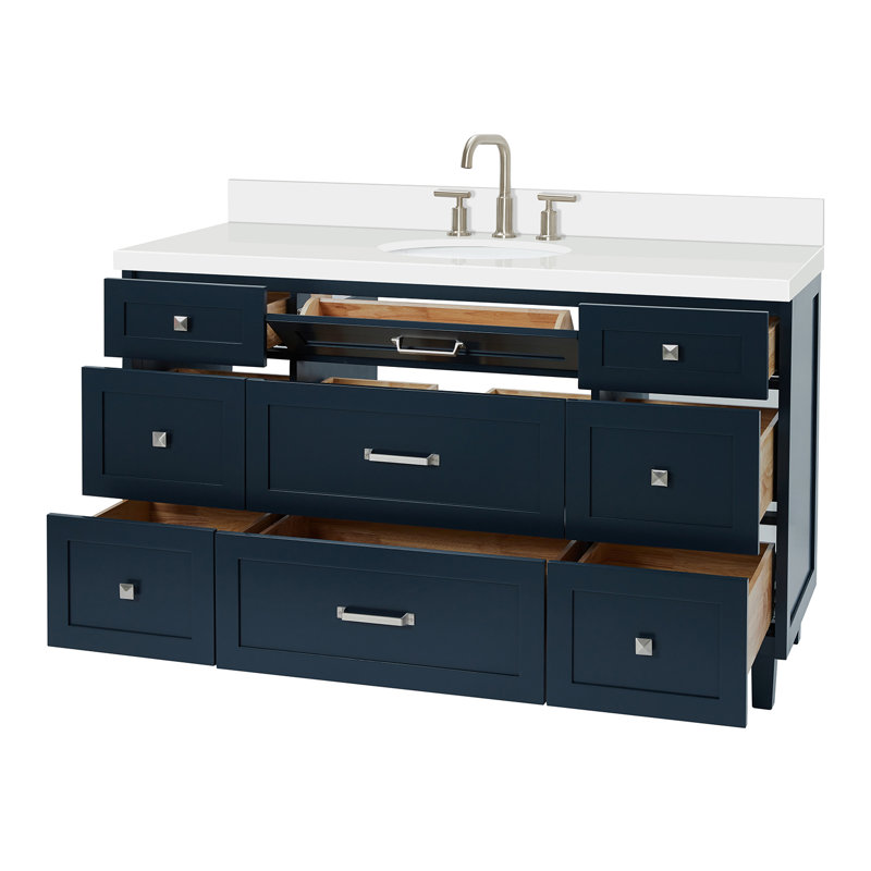 ARIEL Monrow 61 Single Sink Bathroom Vanity with Pure Quartz Top, Midnight Blue