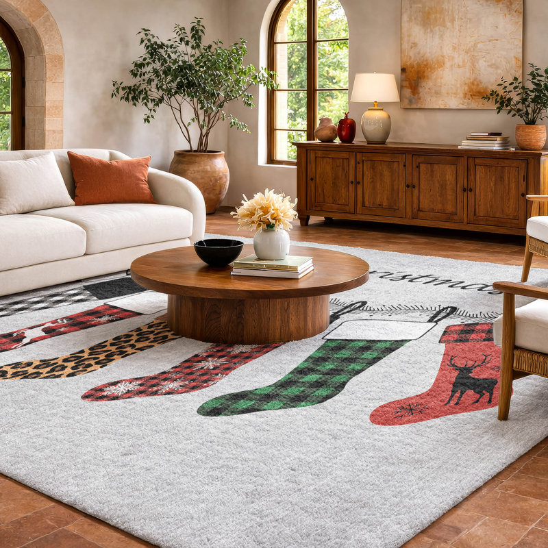 Tapis de Noël de qualité supérieure lavable à la machine Dream Shag ADS216, 8 pi x 10 pi