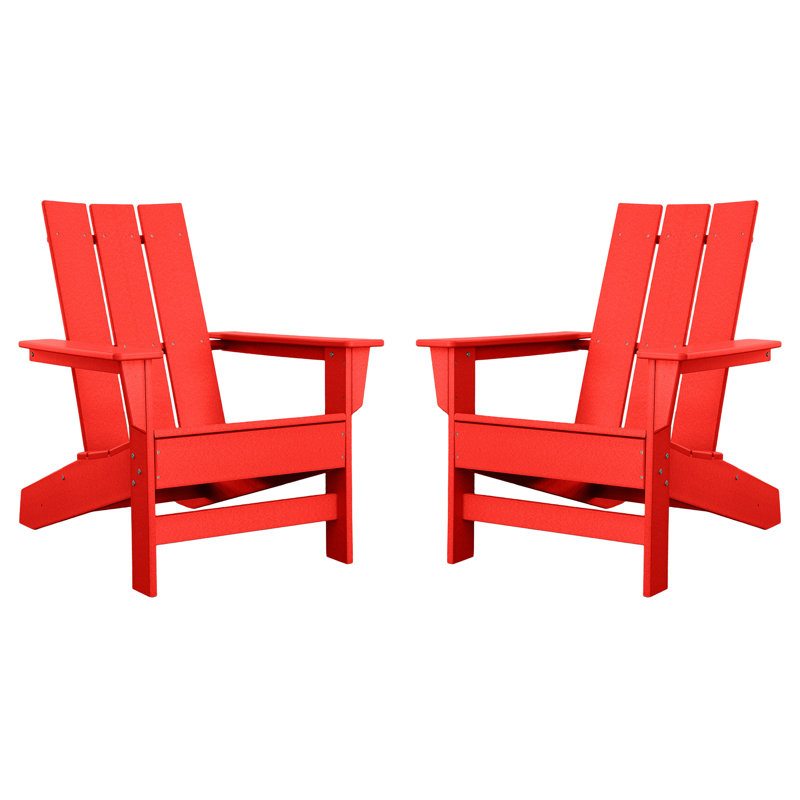 Ratcliff All-Weather HDPE Adirondack Chair Set of 2, Bright Red